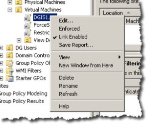 Right Click menu on a GPO object